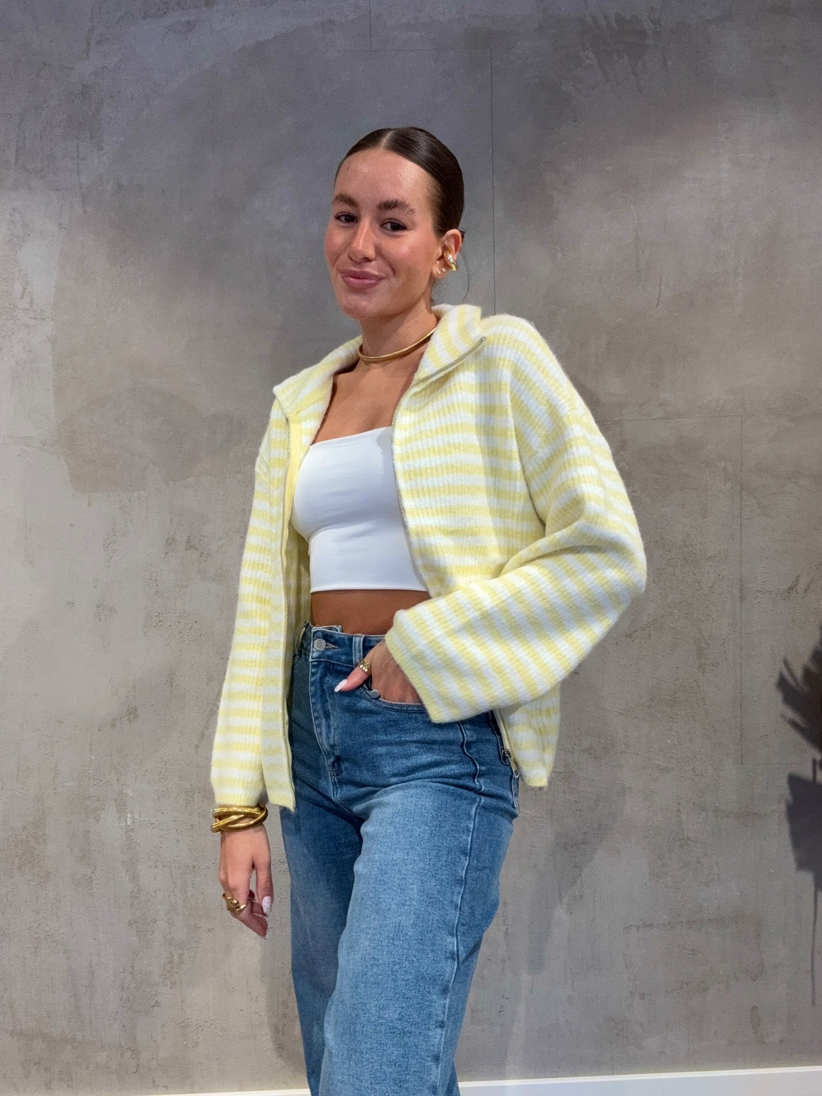 Zip Cardigan Butter yellow