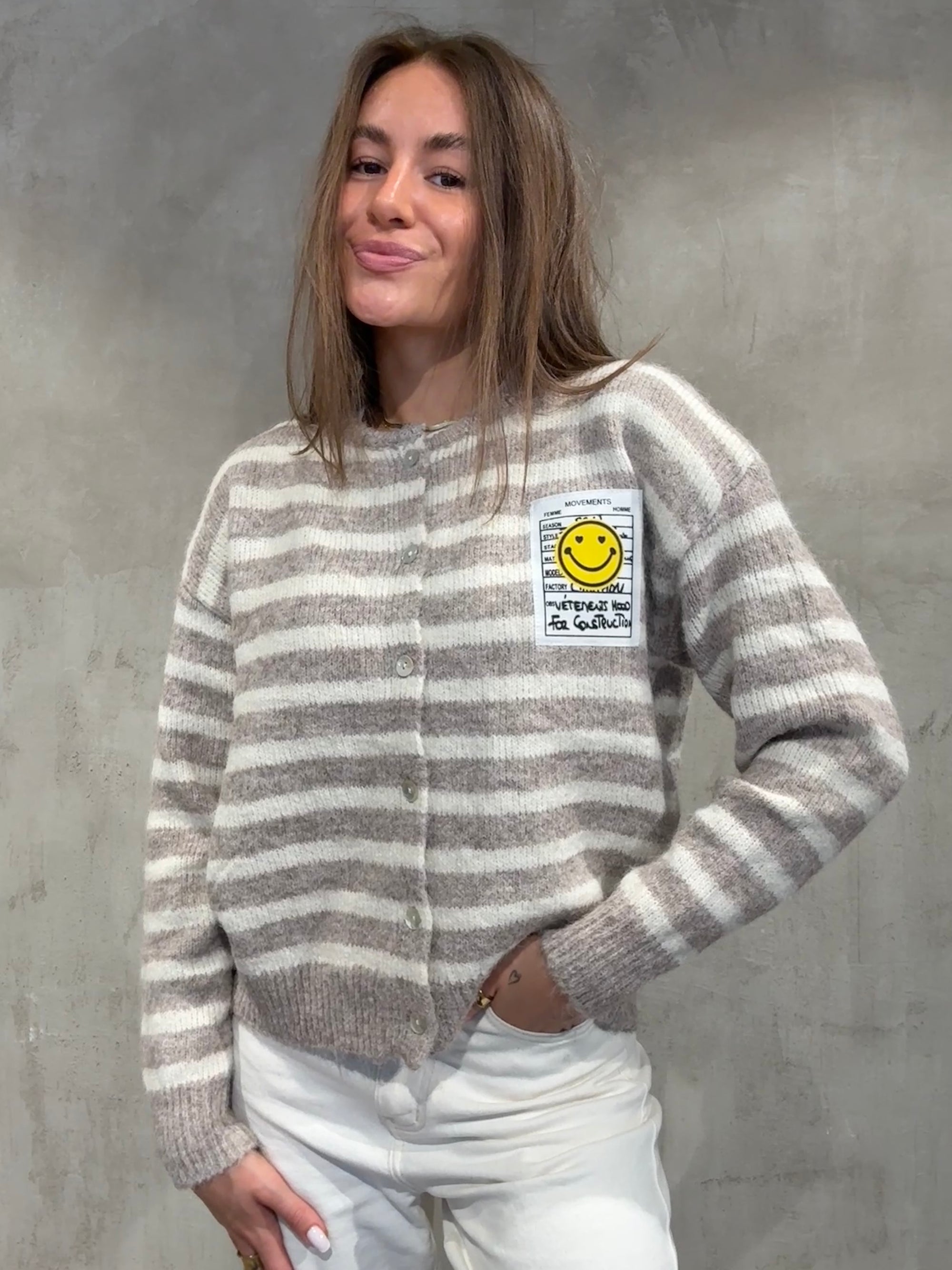 Smiley Cardigan Stripes taupe/creme