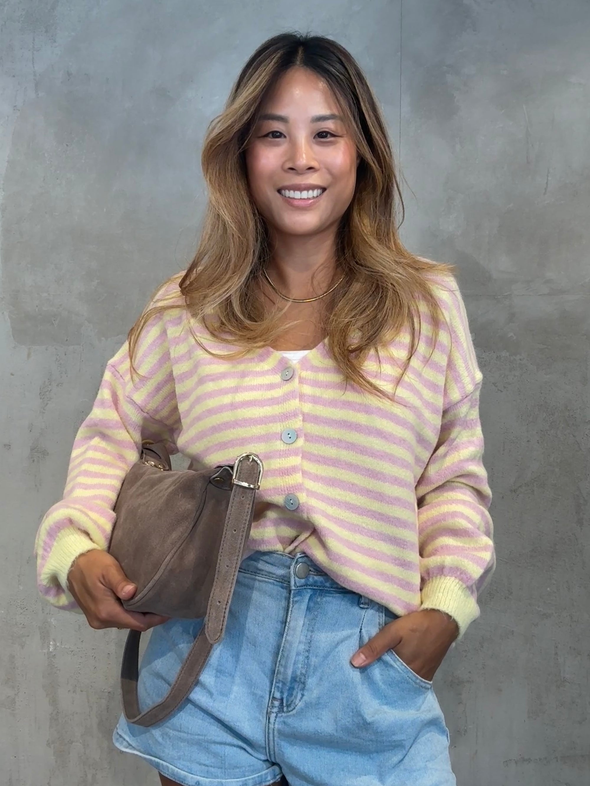 Stripe Cardigan Lemon/rosa