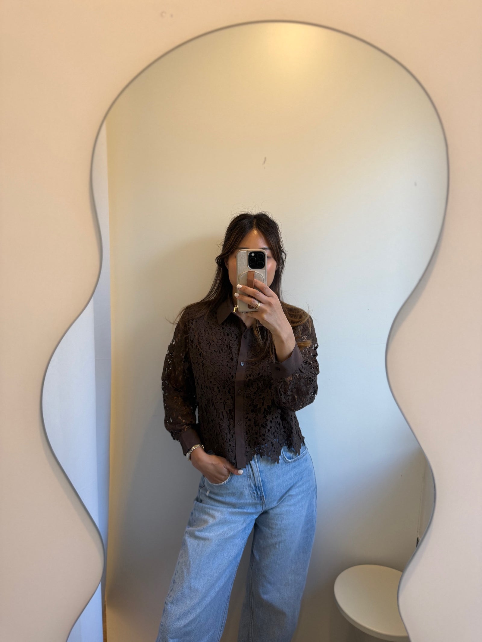 Spitzenbluse brown