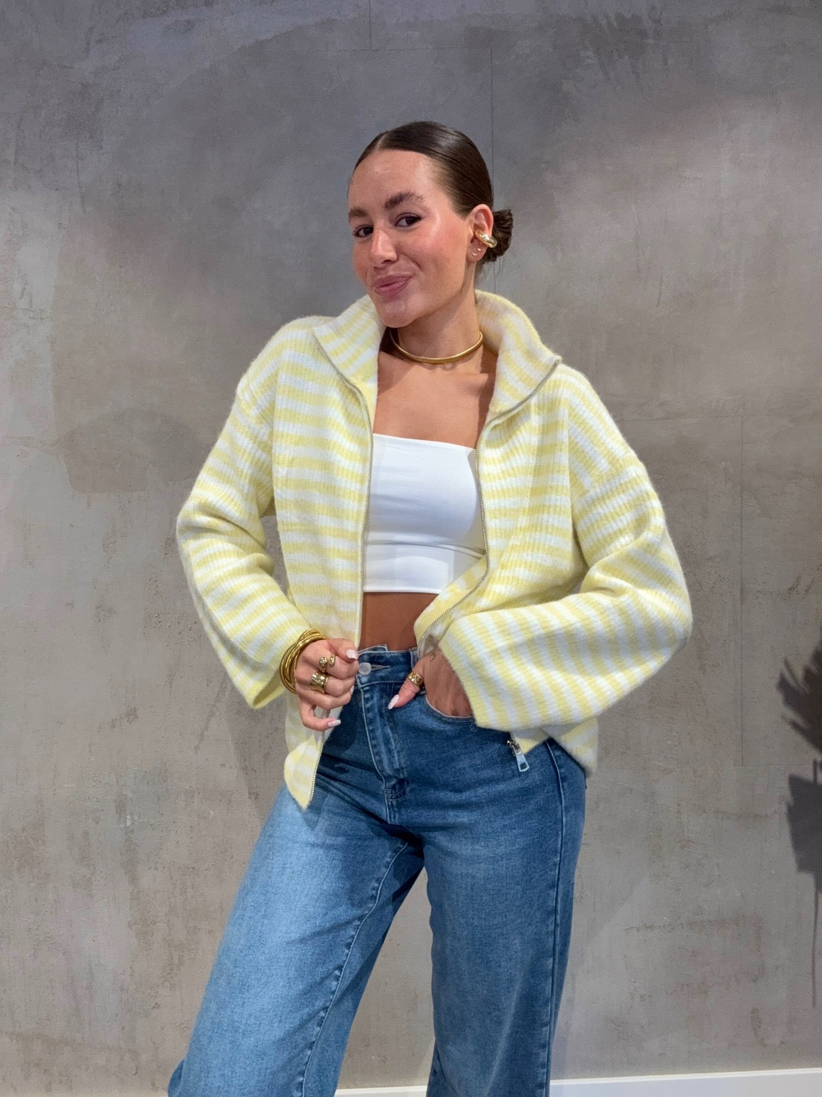 Zip Cardigan Butter yellow