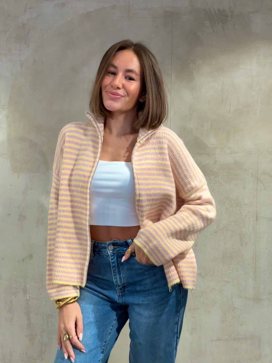 Zip Cardigan butteryellow/rosa