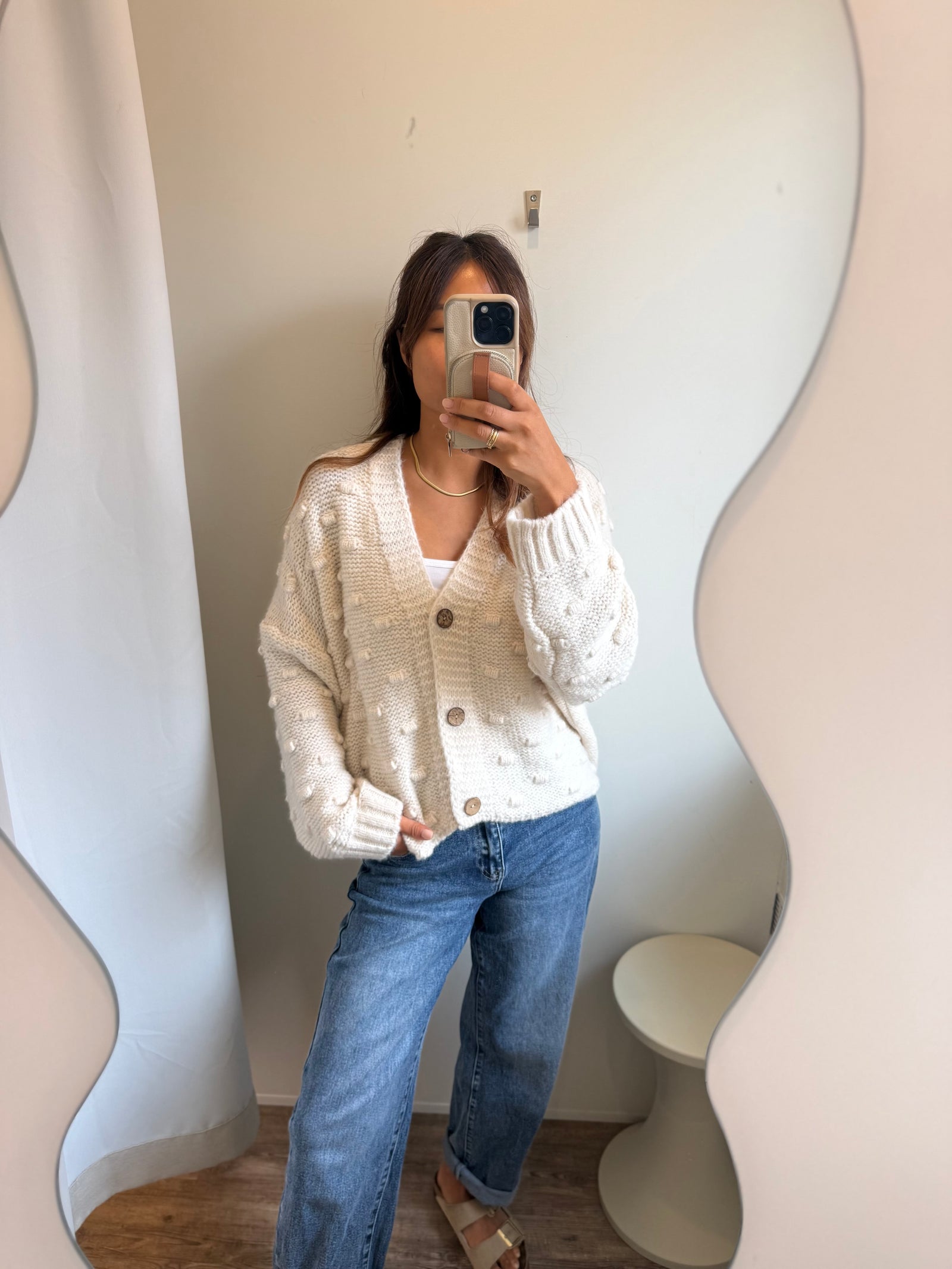 Strukturcardigan creme