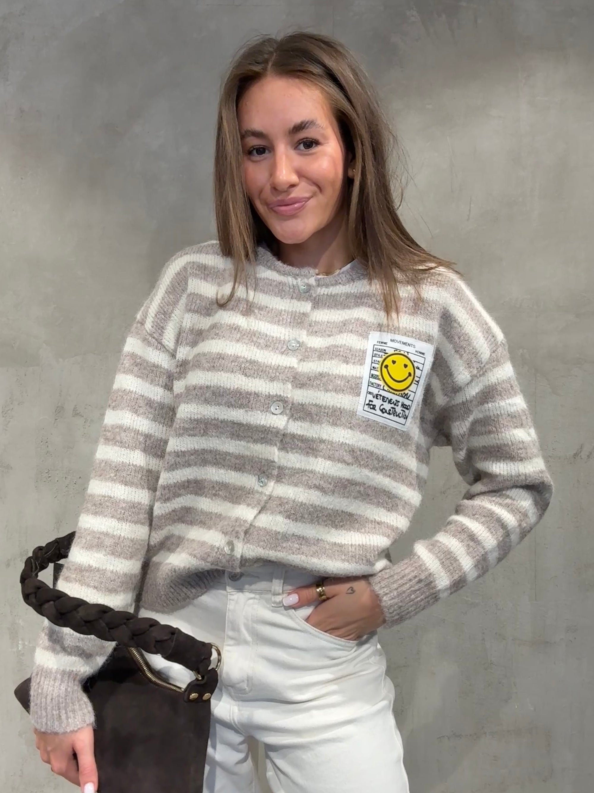 Smiley Cardigan Stripes taupe/creme