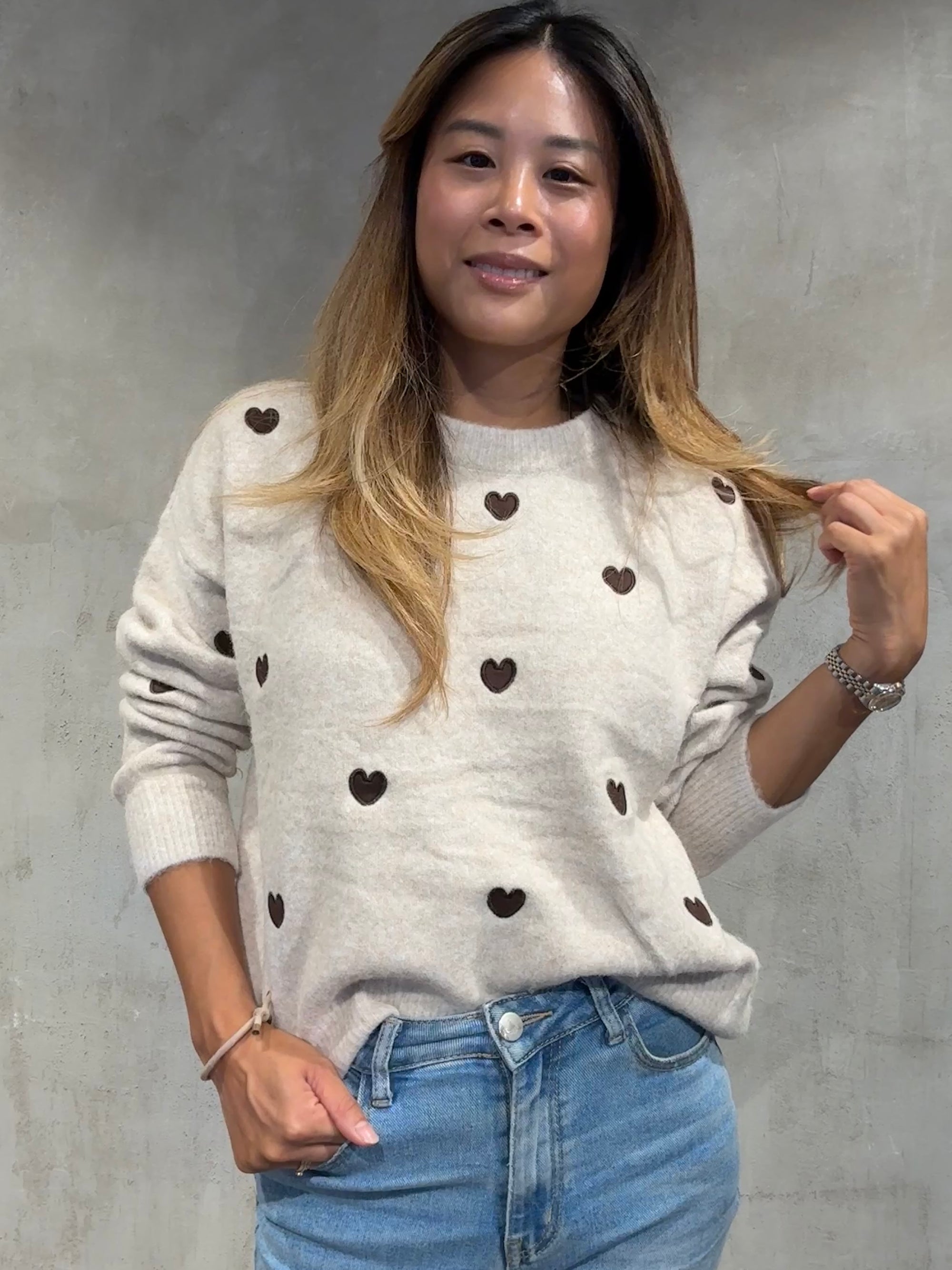 Cozy Heart Pullover beige