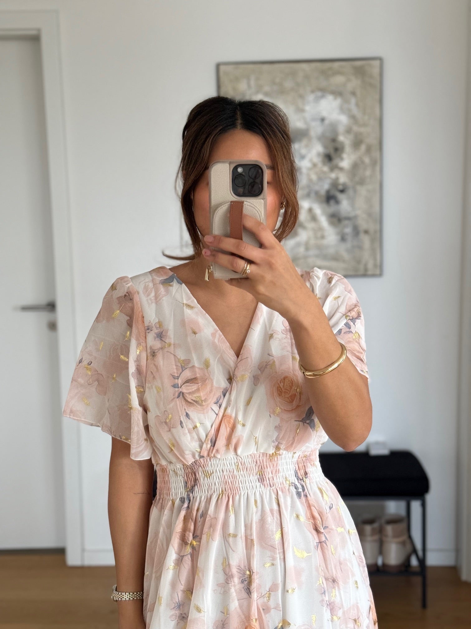 Flower Maxi Kleid apricot