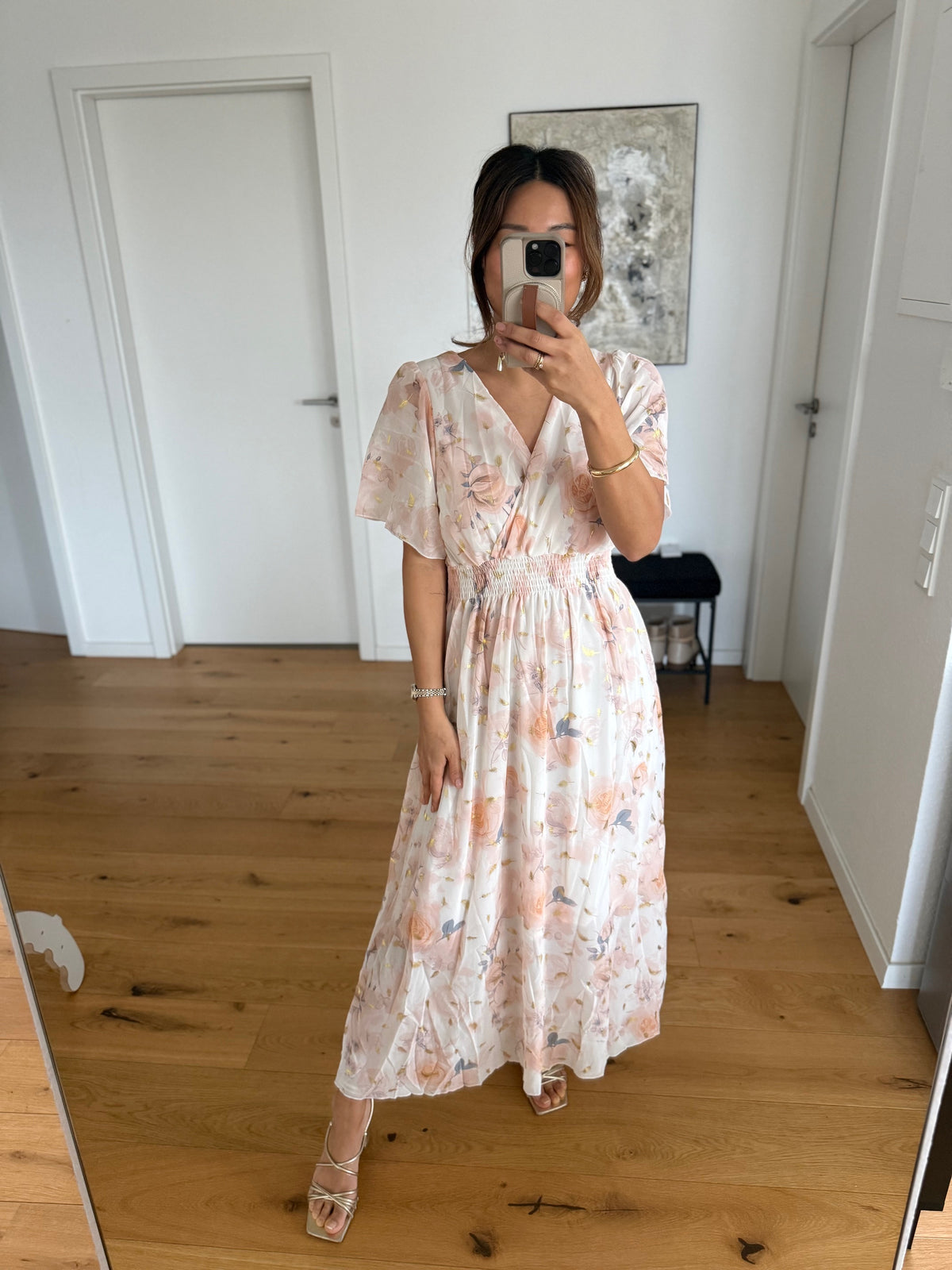 Flower Maxi Kleid apricot