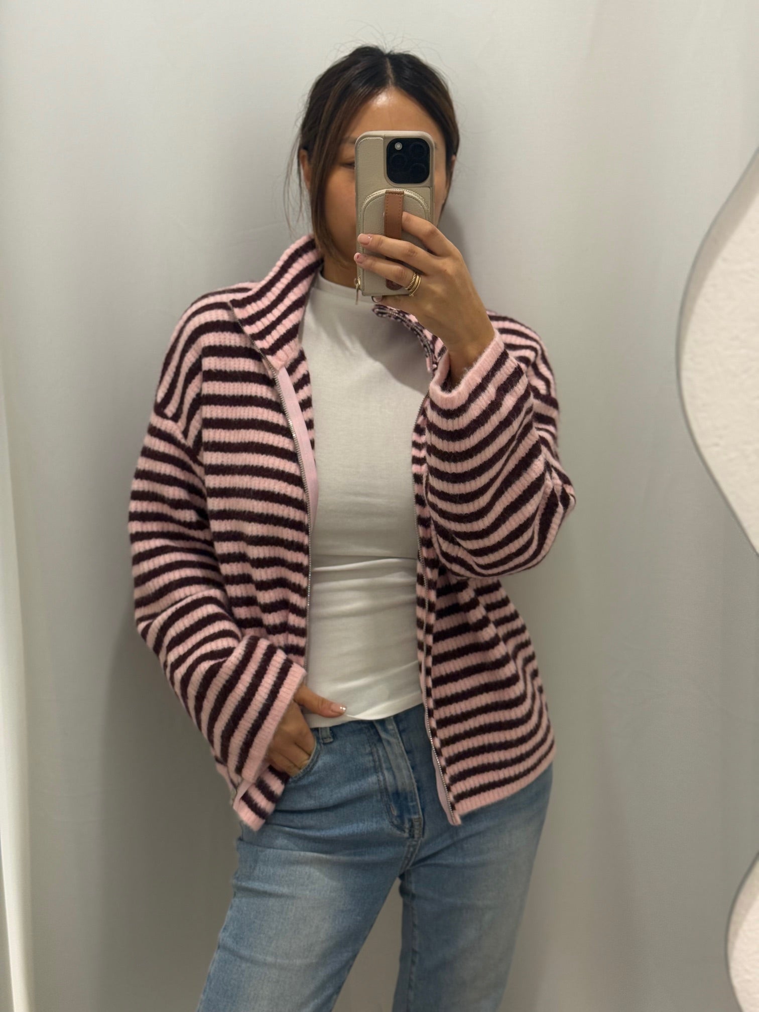 Zip Cardigan Bordeaux/rosa