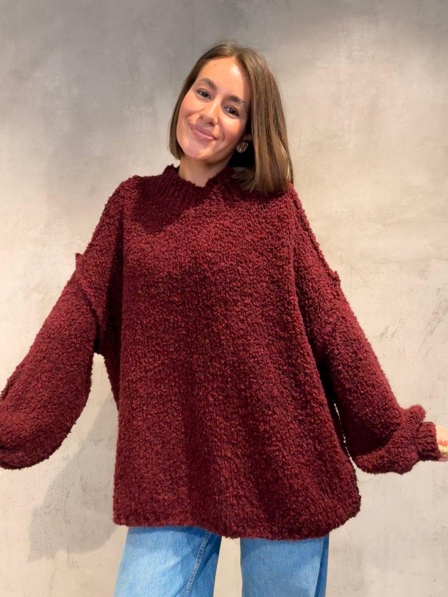 Bouclé Oversize Pullover bordeaux - I - Wear Mode GmbH
