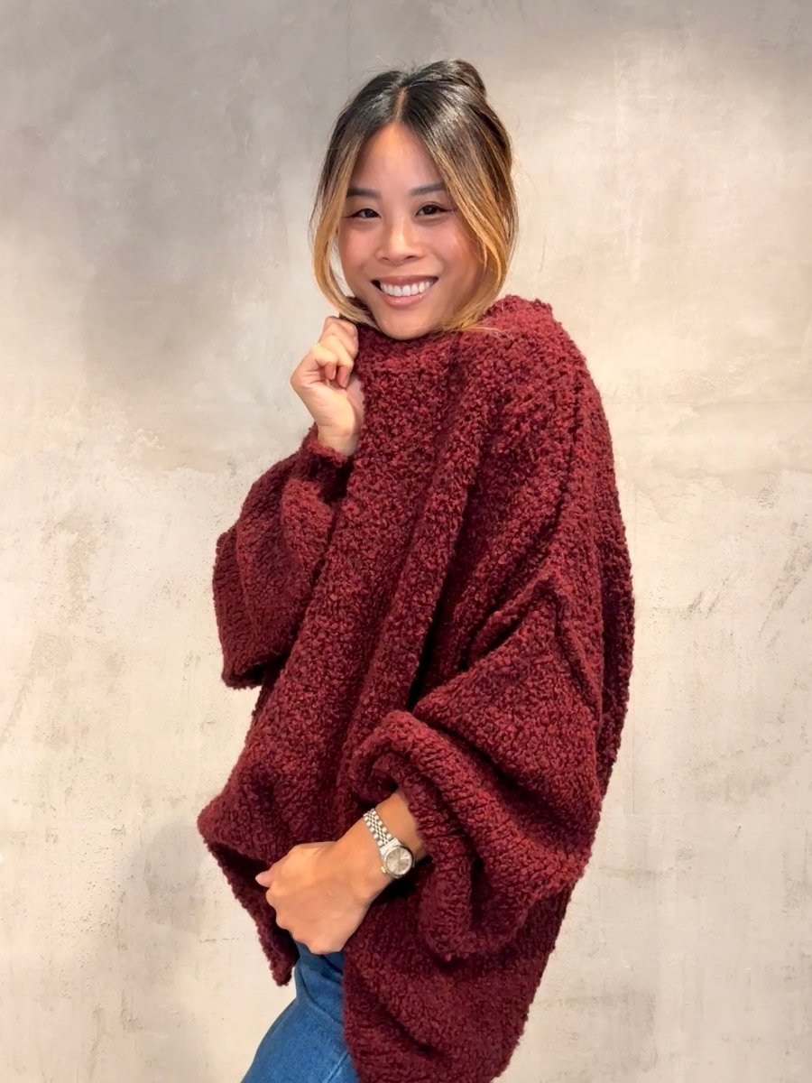 Bouclé Oversize Pullover bordeaux - I - Wear Mode GmbH