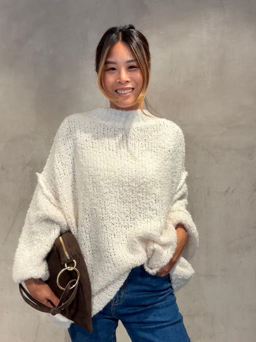 Bouclé Oversize Pullover creme - I - Wear Mode GmbH