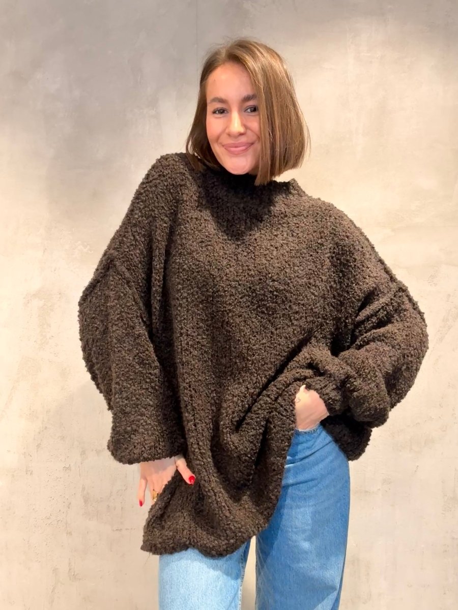 Bouclé Oversize Pullover schoko - I - Wear Mode GmbH