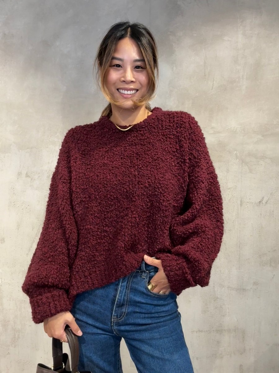 Kurzer Bouclé Pullover bordeaux - I - Wear Mode GmbH