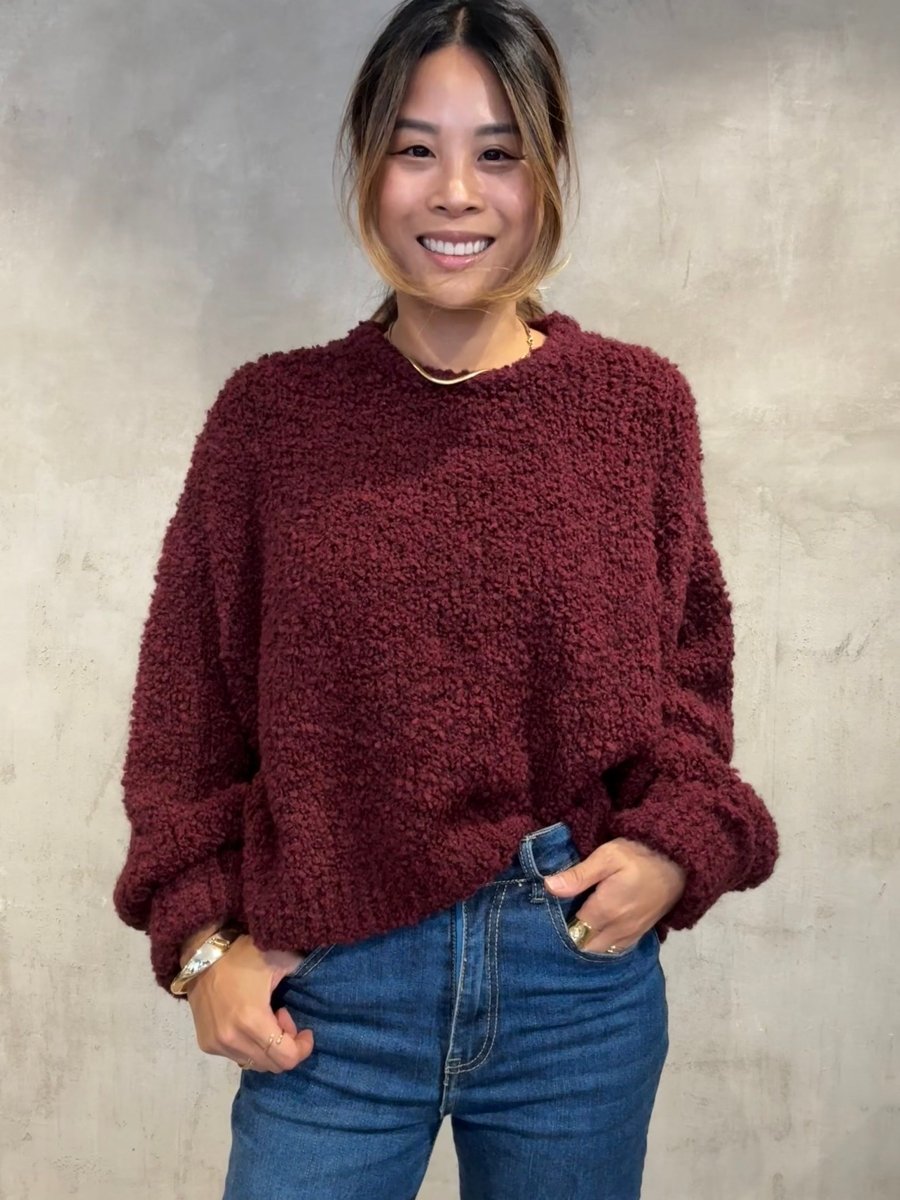 Kurzer Bouclé Pullover bordeaux - I - Wear Mode GmbH