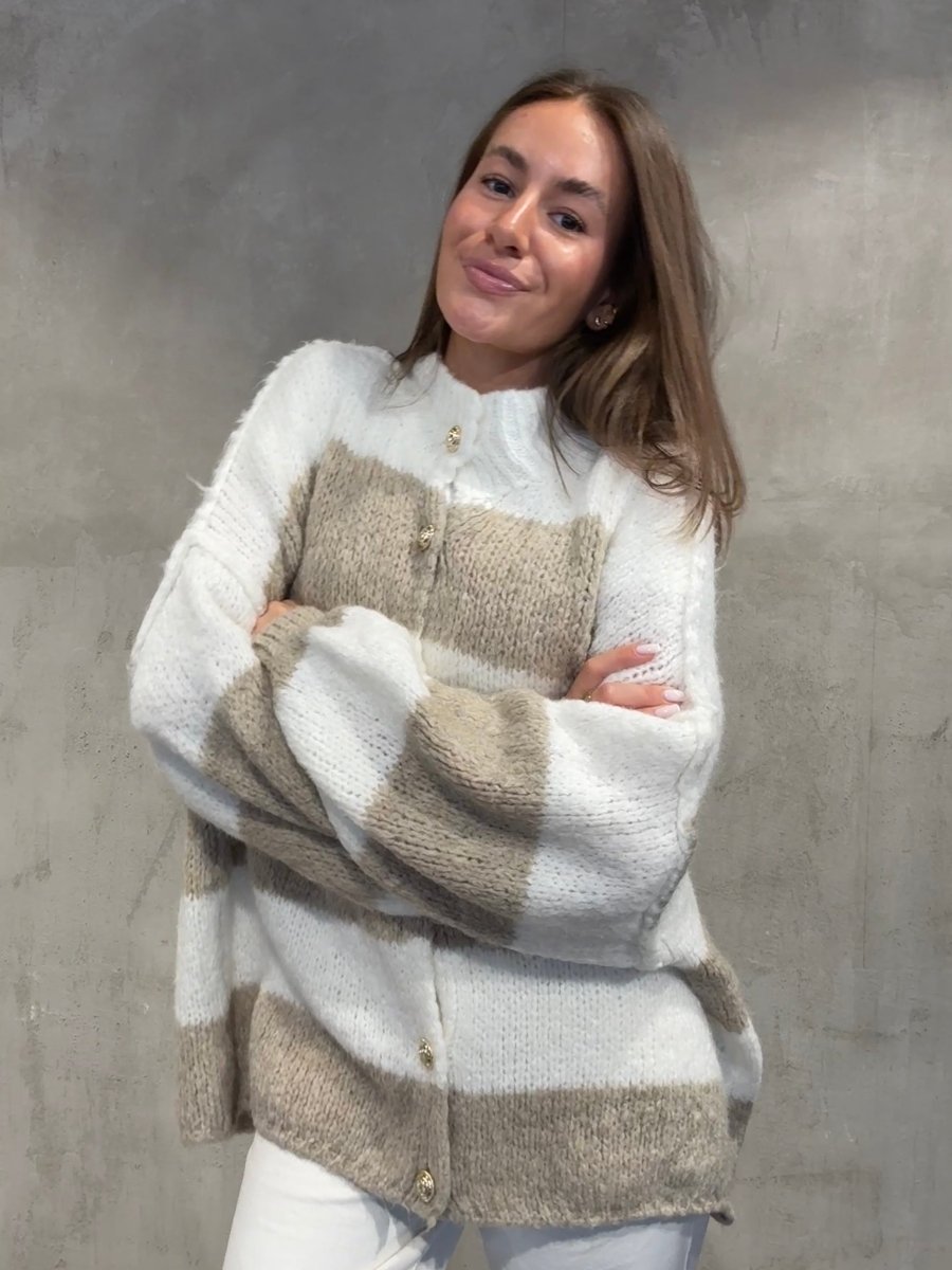 Oversized Cardigan Stripes beige/creme - I - Wear Mode GmbH