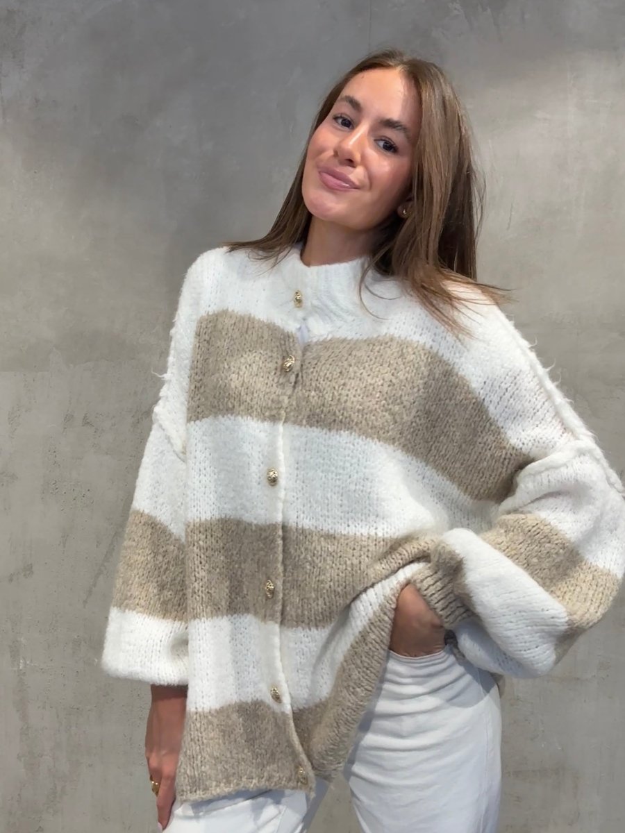 Oversized Cardigan Stripes beige/creme - I - Wear Mode GmbH