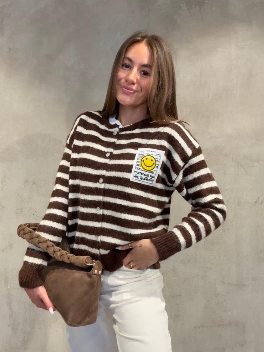 Smiley Cardigan Stripes brown/creme - I - Wear Mode GmbH