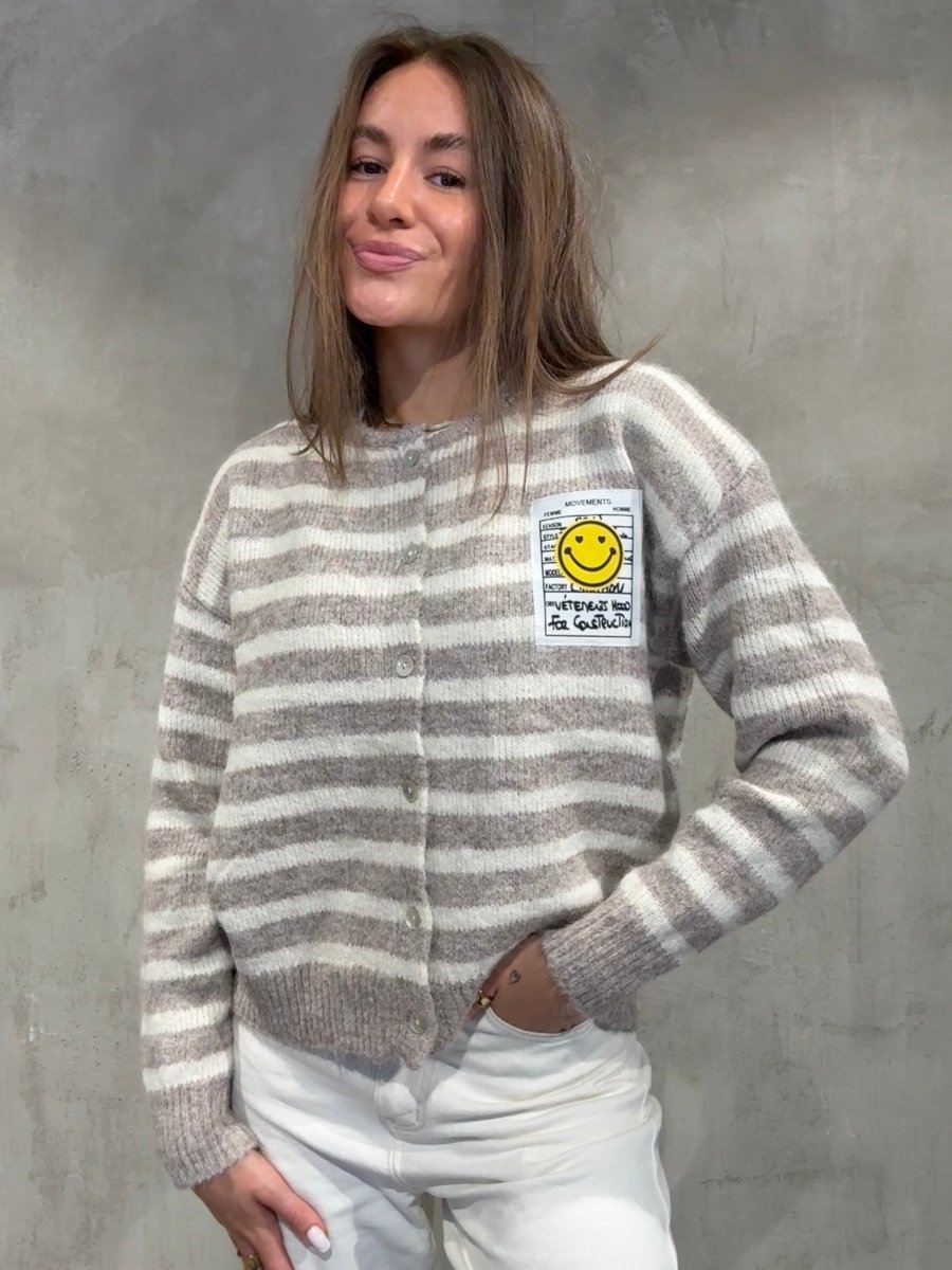 Smiley Cardigan Stripes taupe/creme - I - Wear Mode GmbH