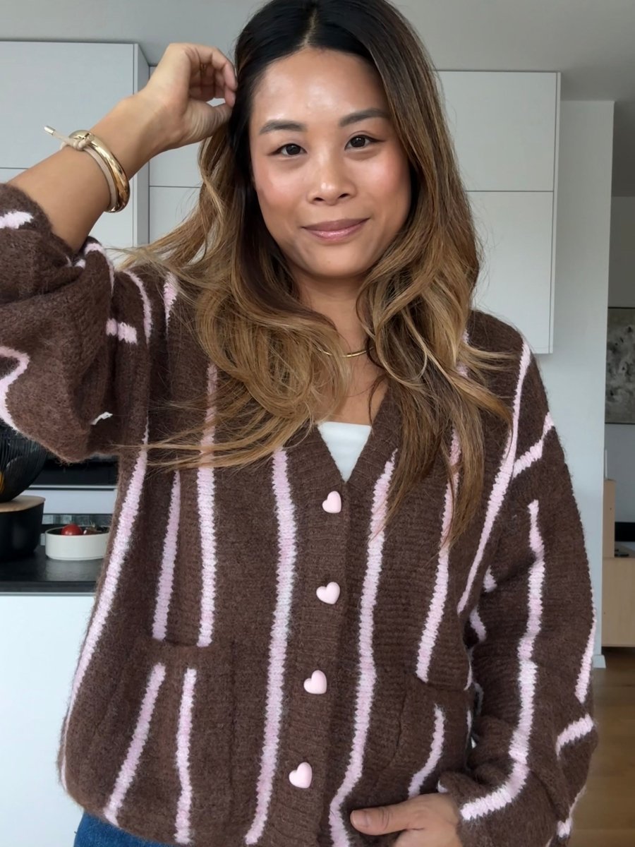 Stripe Herz Strickjacke braun/rosa - I - Wear Mode GmbH