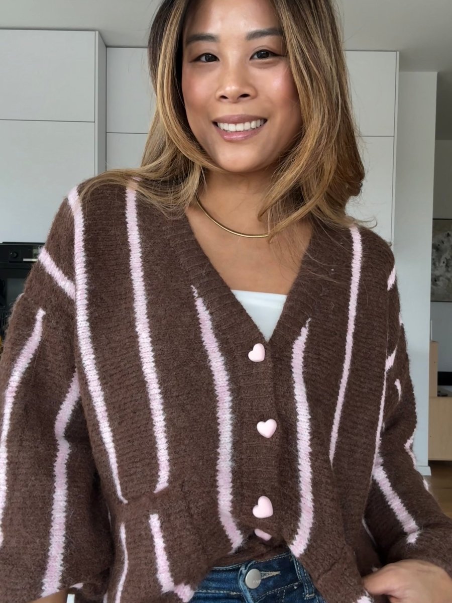 Stripe Herz Strickjacke braun/rosa - I - Wear Mode GmbH