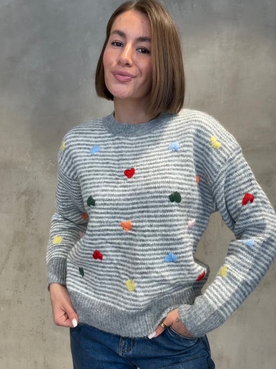 Striped Love Pullover grey/white - I - Wear Mode GmbH